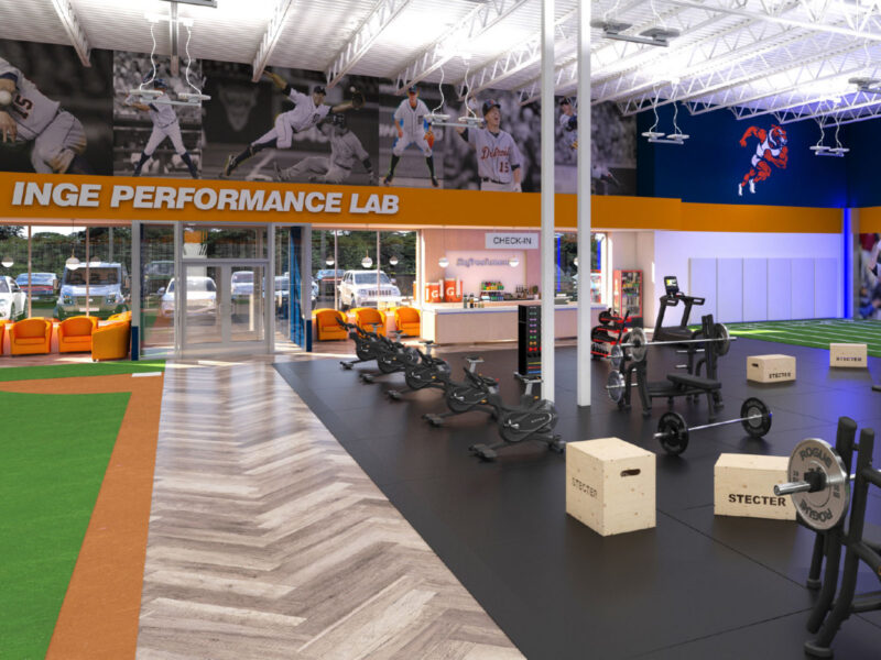 Indoor turf and lounge area at Inge Performance Lab in Brighton