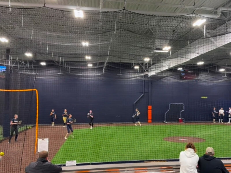 Indoor baseball field and training nets at Inge Performance Lab in Brighton