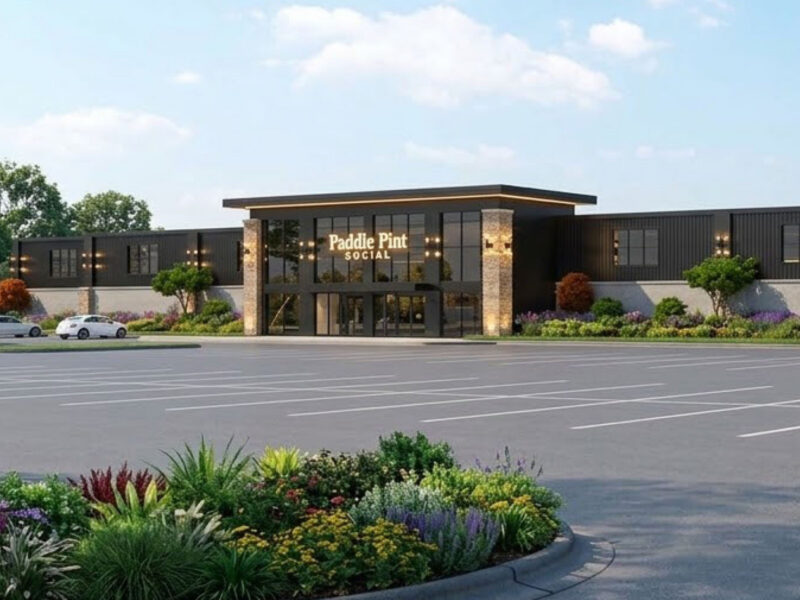 Architectural rendering of Paddle Pint pickleball and social club exterior