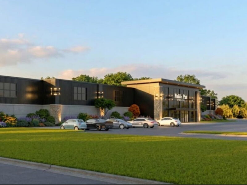 Architectural rendering of Paddle Pint pickleball and social club exterior