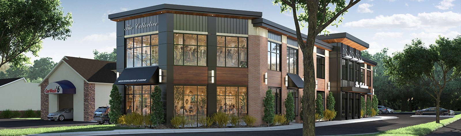 Architectural rendering of The Collective mixed-use development in Grand Blanc