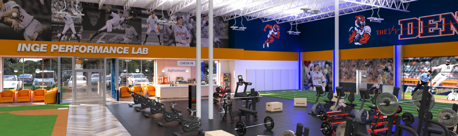 Indoor turf and lounge area at Inge Performance Lab in Brighton
